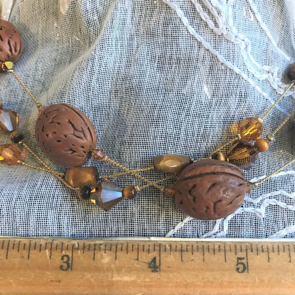 Dabby Reid Necklace Swarovski Crystal Tigers Eye Seed Gold Plated Chain Signed - Picture 3 of 9